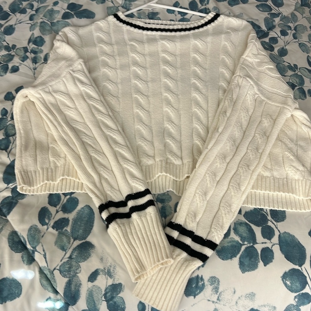 White with Black Edge Knit Sweater